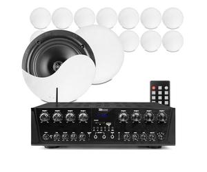 Power Dynamics 8-Zone Multi Room Home Ceiling Speaker System Package with 16x NCSS6 6.5" 2-Way Coaxial Speakers, Magnetic Grilles, 8-Channel Amplifier and Bluetooth Connectivity