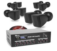 Power Dynamics 8x 2.5 Wall Mount Speakers with 60W Bluetooth Mixer Amplifier and Cable, Discreet 100V Line Public Address System for Retail, Business or Hospitality, Perfect for Background Music