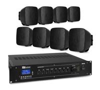 Power Dynamics 8x 3 Wall Mount Speaker System with Mixer Amplifier, Bluetooth & 100m Cable - Indoor Outdoor 100V Line PA Speakers, Complete Installed Sound System for Bars, Shops, Offices