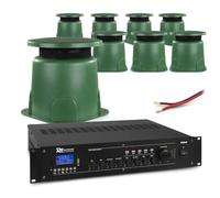 Power Dynamics 8x Outdoor Waterproof Garden Speaker System with Bluetooth Amplifier, 360 Degree Landscape Speakers, USB SD Playback, Discreet Outdoor Speaker System for Patios and Venues