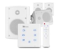Power Dynamics A100W Wall Speaker System with Amplifier, Touchscreen Controls, Bluetooth Audio, Weatherproof On-Wall Speakers for Home & Outdoor Use - Includes 4x BGO40 in White Finish