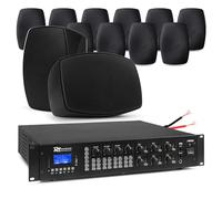 Power Dynamics BHW40BL 12x 4” Black Multi Zone Matrix PA System, IPX5 Weatherproof Commercial Outdoor Speaker Set with Bluetooth, Warehouse & Background Music Audio