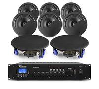 Power Dynamics Black Ceiling Speaker System - Complete Commercial PA Kit with 8x NCSP5B 5.25-inch Speakers, PRM240 4-Zone Amplifier, Bluetooth & Cable Ideal For Shop & Restaurant Sound Systems