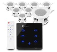 Power Dynamics Bluetooth Ceiling Speakers System, A100B Amp, 8 Speakers | Touch controls, wireless remote, USB/microSD MP3 player, spring clips, home audio kit