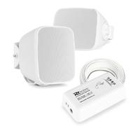 Power Dynamics Bluetooth Wall Mounted Indoor Outdoor Speaker System with 2x PD BD30W Passive 3-inch Speakers, Compact BT10 Class D Bluetooth Amplifier, and 10m White Speaker Cable