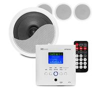 Power Dynamics BTW30 Bluetooth Ceiling Speaker System with 4x CSPS6 Speakers, In-Wall Amplifier, USB MP3 Player & FM Radio, Home Audio Installation Kit with Speaker Cable Included, White