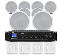 Power Dynamics Ceiling Speaker System Kit 4-Zone Multi Room Amplifier 8x CSPB5 Speakers Bluetooth Wall Volume Control Background Music Solution for Commercial Installations 60W