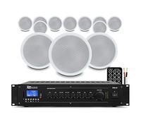 Power Dynamics Commercial Ceiling Speaker System with Bluetooth Amplifier - Complete Restaurant, Office & Warehouse Background Music PA Kit, 12 x 5.25 Speakers, MP3 Media Playback, Microphone Input