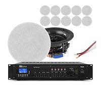 Power Dynamics Complete Background Music PA System - 12x 6.5 Inch FCS6 Ceiling Speakers with Multi-Zone Bluetooth Mixer Amplifier and Installation Cable Kit