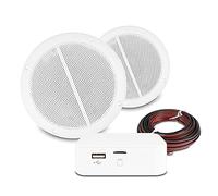 Power Dynamics Home Ceiling Speaker System with Bluetooth Amplifier & 2 Waterproof MS50 Ceiling Speakers - Ideal for Bathroom & Kitchen, Wireless Streaming, USB/SD Playback, 80W