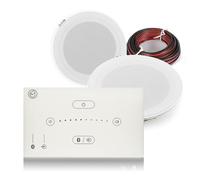Power Dynamics Marine Ceiling Speakers and Bluetooth Wall Amplifier Kit - Weatherproof Outdoor Speaker System, IPX5 Bathroom Audio, Low Profile, Kitchen Installation, 20m Cable Included