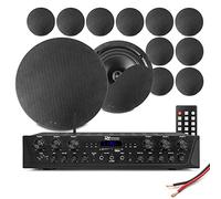 Power Dynamics Multi Room Ceiling Speaker System PV260BT Bluetooth Amplifier with 12x NCSS8B Black Ceiling Speakers - Complete Home Audio Speaker Kit