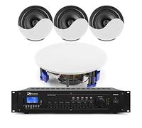Power Dynamics NCSP8 Commercial Ceiling Speaker System, 4x 8 Ceiling Speakers with PRM240 Mixer Amplifier, Bluetooth, USB MP3, Restaurant Background Music PA Set
