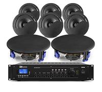 Power Dynamics NCSP8B Commercial Ceiling Speaker System, 8x 8-Inch Black Ceiling Loudspeakers with PRM360 Bluetooth Amplifier, 4-Zone PA System for Restaurants, Shops & Warehouses