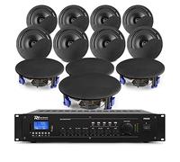 Power Dynamics NCSP8B Commercial Ceiling Speaker System with 12x Black 8" Speakers, Bluetooth Amplifier & Speaker Cable - Restaurant Sound System Kit