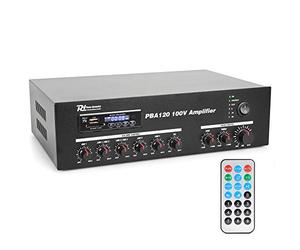 Power Dynamics PBA120 100V Line PA Amplifier 120W, Bluetooth, MP3 Player, USB/SD, EQ, IR Remote Control, Multiple Input and Output Options, Commercial Audio Installation Amp