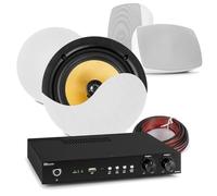 Power Dynamics PD 2-Zone WiFi & Bluetooth Ceiling Speaker System with Separate Volume Control and Wall Speakers, IP-Rated Home Audio Kit for Kitchen & Patio, White