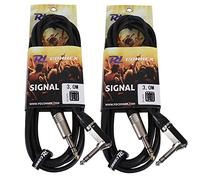Power Dynamics PD Connex Twin Pack 6.35mm Male Jack to 6.35mm Male Angled Jack Audio Cables - 3m Black Shielded Instrument Leads for DJ Mixer PA Live Performance