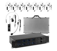 Power Dynamics PD PD528B UHF Wireless Microphone System with 8 Bodypacks, Wireless Headset and Lapel Microphones, 100 Channels, USB Rechargeable, Ideal for Performances and Events