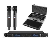Power Dynamics PD PD632H Dual Handheld Wireless Microphone System - 2 Channel UHF Cordless Microphones with IR Sync, Balanced XLR Outputs & Aluminium Carrying Case for DJ, Church, Events, Conferences