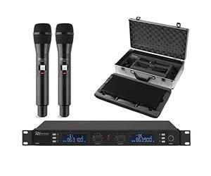 Power Dynamics PD PD632H Dual Handheld Wireless Microphone System - 2 Channel UHF Cordless Microphones with IR Sync, Balanced XLR Outputs & Aluminium Carrying Case for DJ, Church, Events, Conferences
