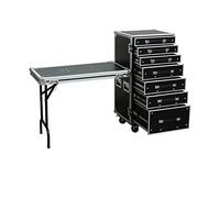 Power Dynamics PD Roadie Engineer Flight Case with Table, 7 Foam-Lined Drawers, Laminated Multiplex, Lockable Wheels - Portable DJ Tech Gig Equipment Storage (520 x 525 x 967mm)