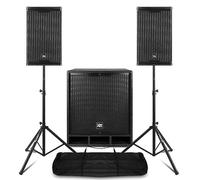 Power Dynamics PD1800 Active PA Speaker Kit - 18-Inch Subwoofer, Dual 10-Inch Tops, Bluetooth, DSP Presets, Stands - DJ Speaker Packages for Events, Live Performances