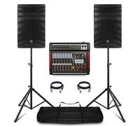 Power Dynamics PD412A Complete PA System - 2800W Active Sound System with 8-Channel Mixer, Bluetooth, DSP, USB Interface & Speaker Stands for Live Bands, Church & Events
