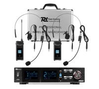 PD PD522B Dual Wireless Microphone System with 2x Headset Mics - UHF Wireless Headset Microphone Kit with Receiver, LED Display, Rechargeable Bodypacks, 50m Range - Professional Audio for Events