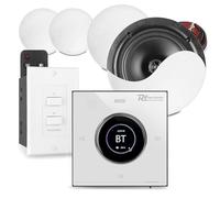 Power Dynamics Powerline 2-zone Bluetooth ceiling speaker system with in-wall wall amplifier, LCD touch display, and 4x low-profile coaxial 5.25-inch ceiling speakers for seamless multiroom audio