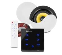 Power Dynamics PowerLine A50 Black Bluetooth Ceiling Speaker System with 2x 5.25 Coaxial PD Ceiling Speakers, Touch Panel In-Wall Amplifier, Wireless Streaming, Home Audio Kit
