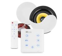 Power Dynamics PowerLine A50 White Bluetooth Ceiling Speaker System with 2x 5.25 Coaxial Speakers, In-Wall Amplifier, Remote, Cable - Discreet Home Audio Kit
