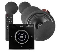 Power Dynamics Powerline B100B Bluetooth Ceiling Speaker System, 4x Slim 6.5" Black Speakers with In-Wall Bluetooth Amplifier, LCD Panel, Multi-Input, Complete Home Audio Kit