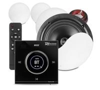Power Dynamics Powerline B100B Bluetooth Ceiling Speaker System with 4x 8” Low Profile Ceiling Speakers and In-Wall LCD Amplifier for Home Audio Installed Speakers Multi-Room