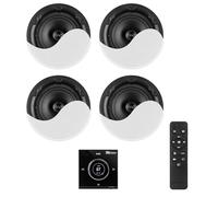 Power Dynamics Powerline B100BSet Bluetooth Ceiling Speaker System with In-Wall Audio Amplifier, 4x 6.5 HiFi Speakers, Touch LCD, USB & MicroSD Player, Doorbell Trigger, Complete Installation Kit