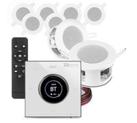 Power Dynamics Powerline B100W Compact Bluetooth Ceiling Speaker System - 8x 3 In-Ceiling Speakers & Wall Amplifier, Home Audio Installation Kit, Touch LCD, 10m Cables, White
