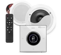 Power Dynamics Powerline Bluetooth Bathroom Ceiling Speaker Audio System with In-Wall Amplifier, Touch LCD, 2x 6.5 Moisture-Resistant Speakers, Speaker Cable - Complete Home Audio Ceiling Install Kit