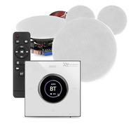 Power Dynamics Powerline Bluetooth Ceiling Speaker System - 4x 5.25” Low Profile Ceiling Speakers, In-Wall Amplifier with LCD, Bluetooth & Multi-Source, 4x 10m White Cable Kit - Home Audio Solution