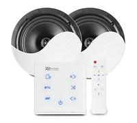 Power Dynamics Powerline Bluetooth Ceiling Speaker System - A50W In-Wall Amplifier with 2x NCSS8 8" Flush Mount Ceiling Speakers, Wireless Home Audio Kit, White Finish