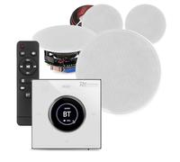 Power Dynamics Powerline Bluetooth Ceiling Speaker System Kit - 4x 6.5 Low Profile Ceiling Speakers, In-Wall Amplifier, 4x 10m White Speaker Cables