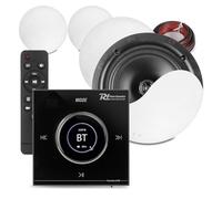 Power Dynamics Powerline Bluetooth Ceiling Speaker System with 4x Slim 5.25" Low Profile Speakers, In Wall Amplifier with LCD Touch Panel, Remote, 10m Speaker Cables - Complete Home Audio Kit
