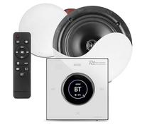 Power Dynamics Powerline Bluetooth Ceiling Speaker System with LCD In-Wall Amplifier - 2x 6.5 Low-Profile Speakers, White Touch Panel, Complete Audio Kit, Speaker Cable, Home & Office Audio