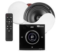 Power Dynamics Powerline Bluetooth Ceiling Speaker System with LCD Wall Amplifier - 2 x 5.25 Low Profile Ceiling Speakers, Touch Control, FM, USB, MicroSD, Remote & Complete Cable Kit