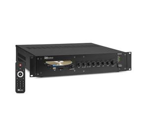 Power Dynamics PRMC120 120W 100V Line Installation Amplifier with CD Player, Bluetooth, USB/SD MP3 Player, XLR Mic Input, 8 Ohm Output, for Commercial Audio Systems in Retail, Restaurants, Offices