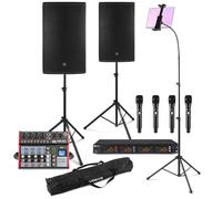 Power Dynamics Professional Karaoke System with Screen, Dual Bi-Amplified Speakers, 8-Channel Bluetooth Mixer, Tablet Stand, Wireless UHF Microphones, Ideal for Machines and Events
