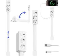 Power extension cord with USB-A, USB-C, 2 AC outlets, wall outlet extension cord, extendable swivel plug adapter for bedside tables, sofas, desks and more space