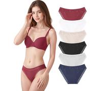 POWER FLOWER 6-Pack Ladies Cotton Knickers - Lace Briefs, Comfortable Bikini Panties, Breathable and Stylish Everyday Underwear(S-M, 6456)