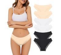 POWER FLOWER Women’s Brazilian Knickers with Lace - Soft Cotton Cheeky Panties - Comfortable and Flattering Fit Ladies Underwear (S-M, 6507-Classic)