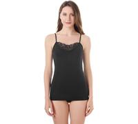 POWER FLOWER Women’s Cotton Camisole Tank Top - Premium Undershirt with Floral Lace Trim Neckline, Soft Breathable Layering Top (928-Black, S)