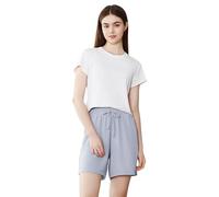 POWER FLOWER Women’s Summer Shorts Lightweight and Breathable - Elastic Waist with Drawstring, Side Pockets, Loose Casual Fit (LY178-Blue, S-M)